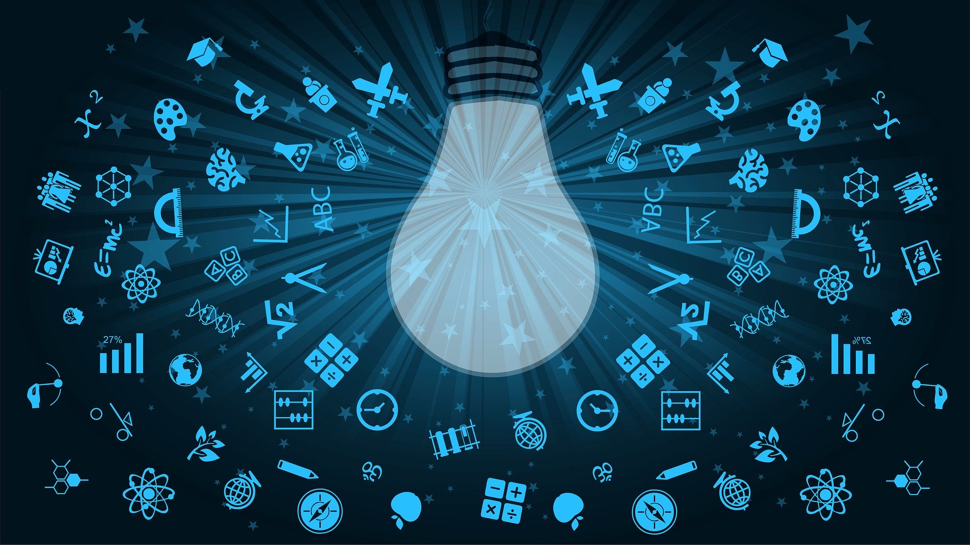 Light bulb showing against the image of lots of electronic based ideas and thoughts