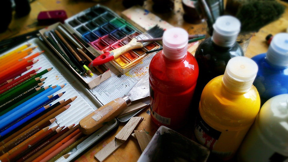 Photo of a table full of art materials