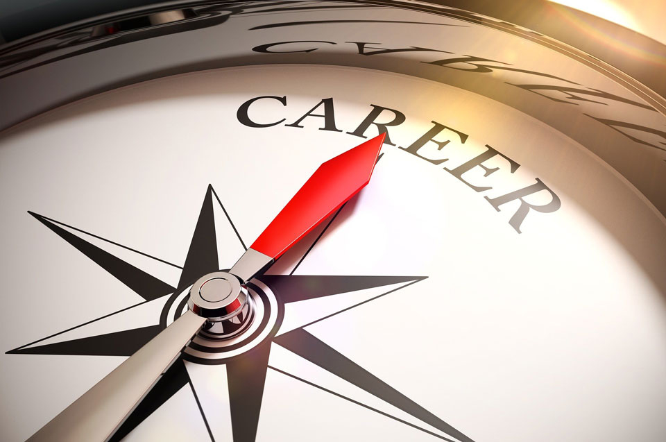 Compass facing towards the word Career